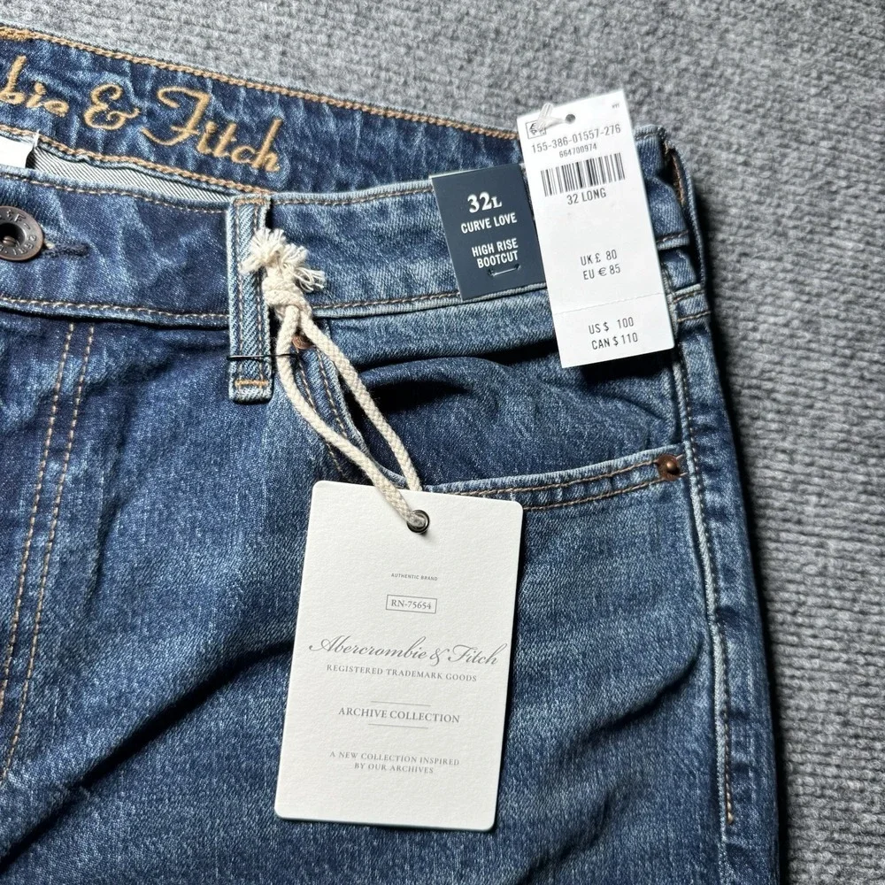 NWT‎ Abercrombie & Fitch Curve Love High Rise Bootcut Jean 32x33 Jeans Sz 32L